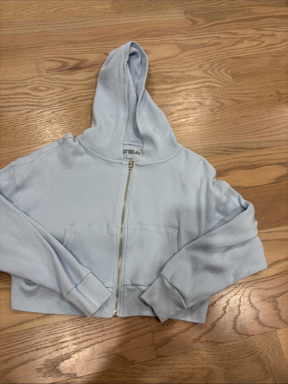 Katie J NYC Light Blue Waffle-Knit Zip Hoodie